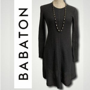 Babaton Black WoolKnit Long Sleeve Crew Neck Dress
